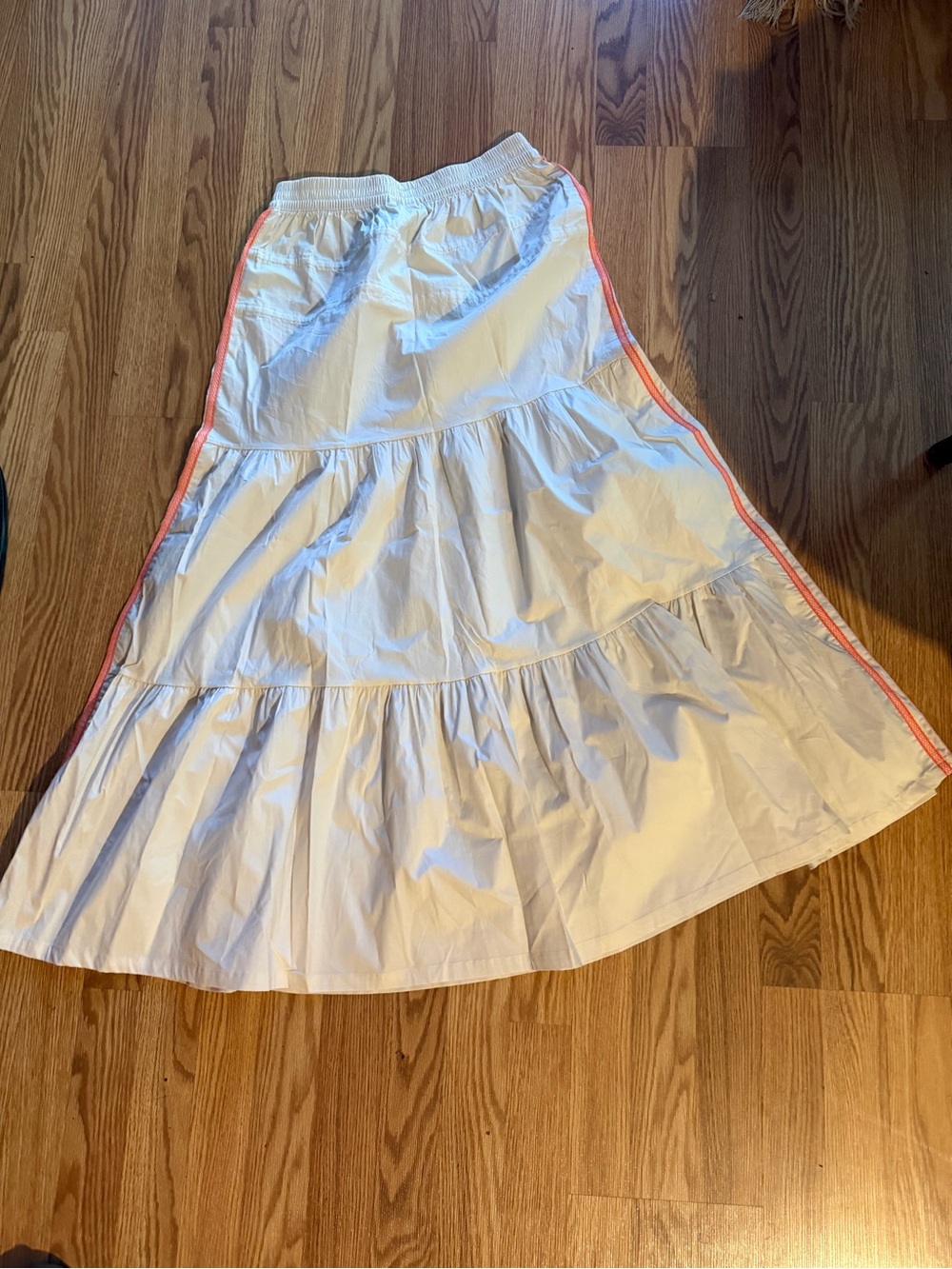 adidas White Maxi Tiered Skirt with Coral Side Stripes - Picture 3 of 6